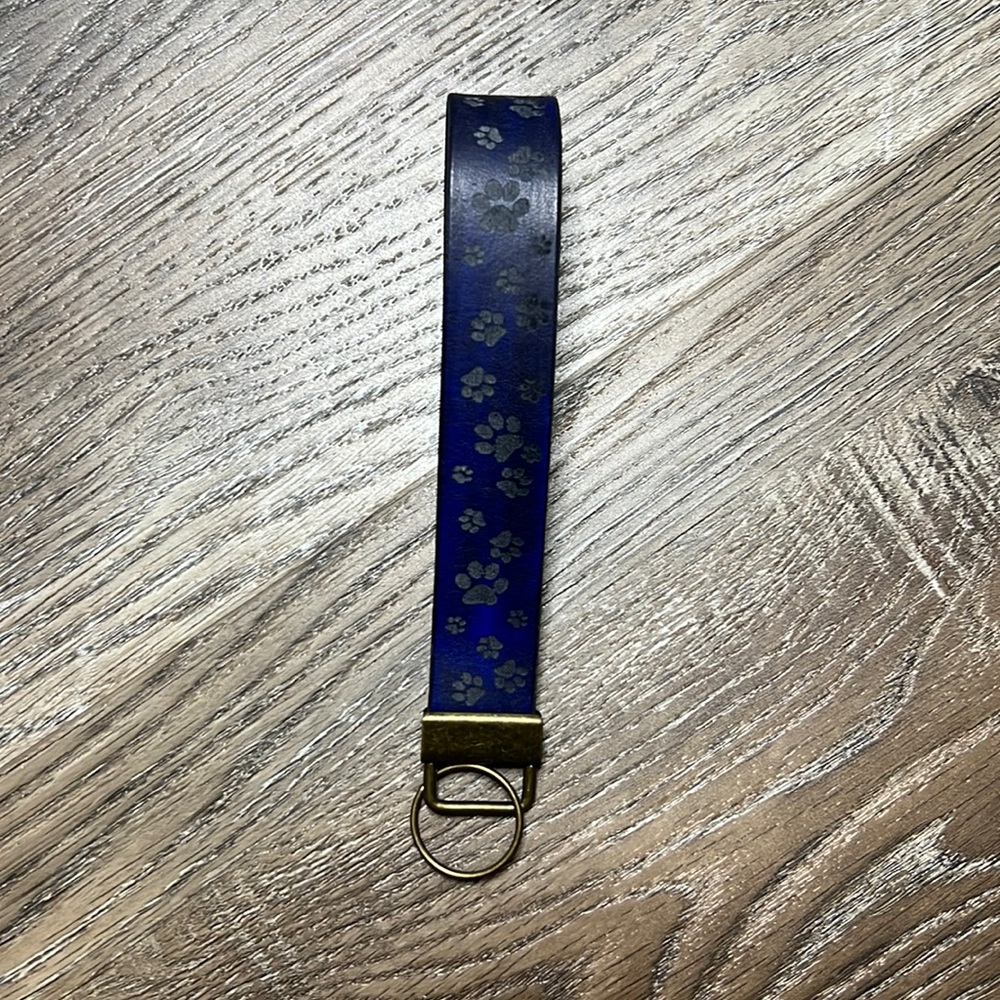 HAND CRAFTED HANDMADE Leather Laser Engraved Paw Print Key Fob Key Chain